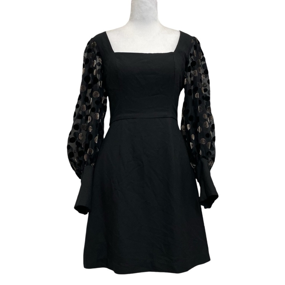 Hutch Black Puffy Polka Dot Sleeve Mini Fit & Flare Skater Dress